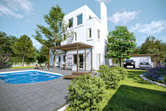 remodel luxury villa 3d design, exterior mockup render, backyard, house garden