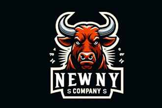design a powerful bull head mascot logo for your brand or team