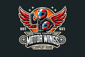 design a custom motor wings mascot logo for your brand or team