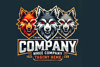 design a unique three wolf mascot logo for your brand or team