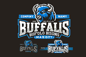 design a bold buffalo bison mascot logo for your brand or team