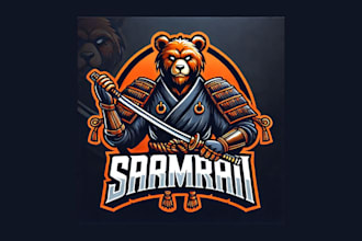 create samurai bear cartoon, character mascot logo with my own creativity