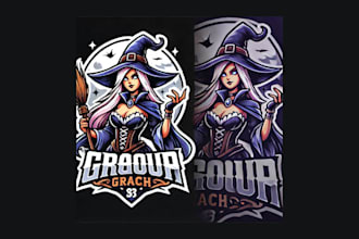 do poster with a witch cartoon, character mascot logo for your brand