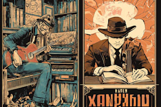 draw retro vintage illustration album or book cover n poster