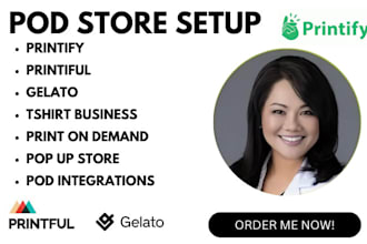 set up etsy print on demand store, printify products, shopify pod website design