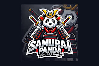 do samurai panda cartoon, character mascot logo with unique creativity