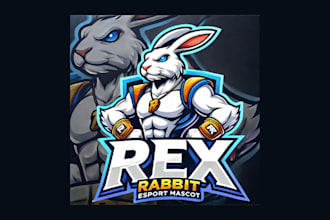 design rex rabbit cartoon, character mascot logo with creative concepts