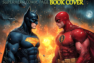 do custom superhero cartoon character in marvel dc style for comic book page