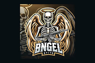 do angel skeleton cartoon, character mascot logo with express delivery
