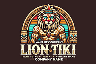 design a bold and unique lion tiki mascot logo for your brand or team