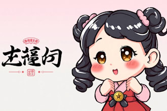design logo with cute anime mascot in japanese style