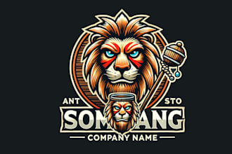 design a powerful and unique lion tiki mascot logo for your brand