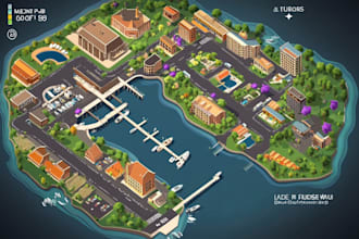 draw a unique vector or isometric map illustration