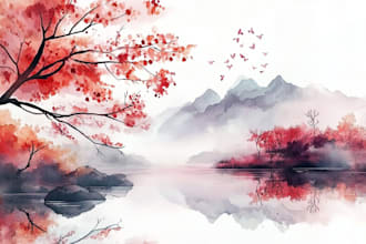 draw a watercolor landscape illustration