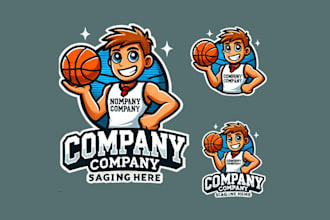 design a fun and dynamic basketball cartoon mascot logo for your team