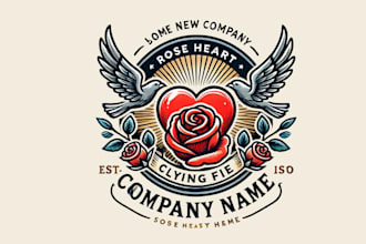 design a beautiful rose heart flying fire logo for your brand