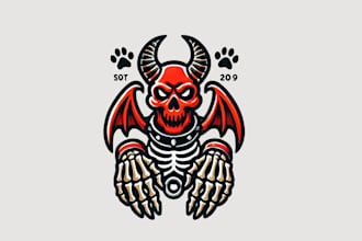 design a bold demon skeleton mascot logo for your brand or team