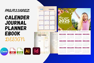 design custom digital calender, wall calender yearly journal, planner, tracker