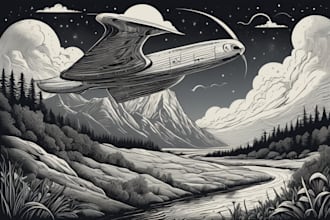 draw a line illustration, a linocut or an engraving