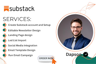 setup substack account and management, design substack editable email newsletter