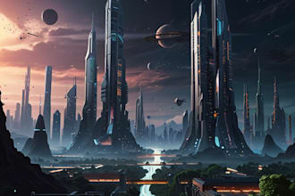 draw a sci fi and science fiction futuristic city art