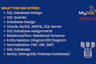 do database assignments, projects, uml diagrams, erd, srs, sql queries, mongodb