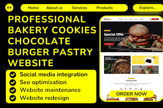 design bakery cookies chocolate burger bread strawberry beverage pastry website