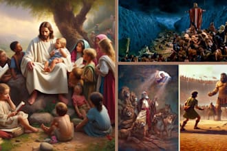 draw themed christian children bible illustration, 3d bible story illustration