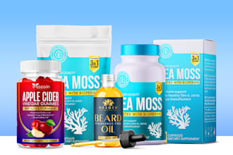 design product label, supplement label with product packaging design