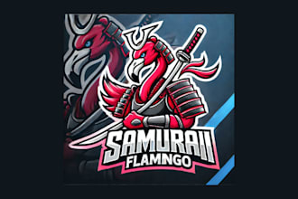 do samurai flamingo cartoon, character mascot logo with express delivery