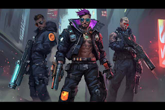 design cyberpunk and fantasy character splash art