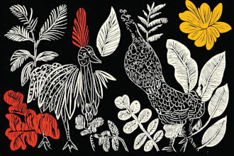 draw high quality illustration in linocut style