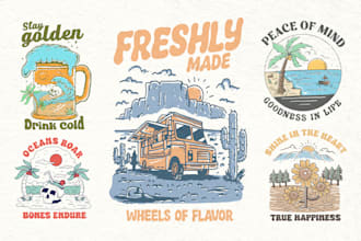 create hand drawn vintage retro illustration for t shirt and logo design