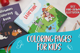create unique, handdrawn coloring book pages for kids, amazon KDP, and more