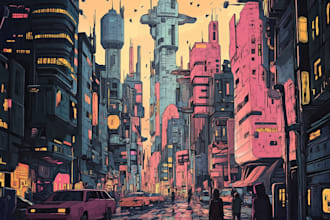 design an illustration of futuristic cyberpunk city