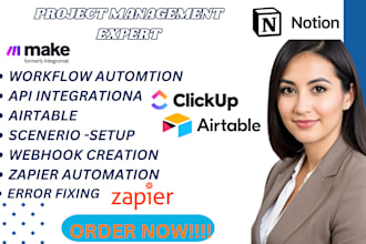 setup make com automation notion template workflow n8n asana click up CRM