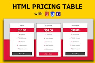 create pricing table, comparison chart, html table