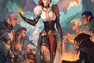draw a dnd party art and d and d character for you