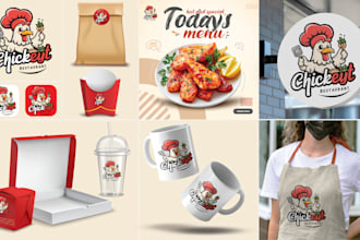 design restaurant logo, menu card and complete branding