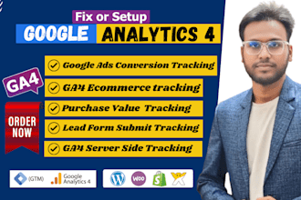 setup google analytics 4, ga4 ecommerce tracking, ads conversion tracking by GTM