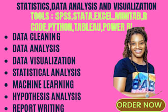 do statistical data analysis, visualization in spss,tableau,r,stata,python,excel