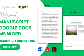 format, edit, publish google docs, manuscript ms word book formatting indesign