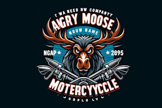 design a bold angry moose motorcycle mascot logo for your brand or club