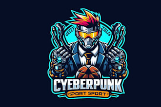 design a futuristic cyberpunk sport mascot logo for your brand or team