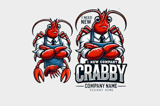 design a fun and memorable crabby crawfish mascot logo for your brand