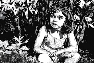 draw a custom portrait in linocut style