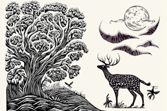 draw high quality illustration in linocut style