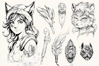 draw custom detailed character line art for tattoo design