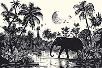 create illustrations of animals and plants using linocutting