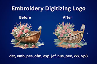 do professional embroidery digitizing logo, image to dst, pes, jef, emb